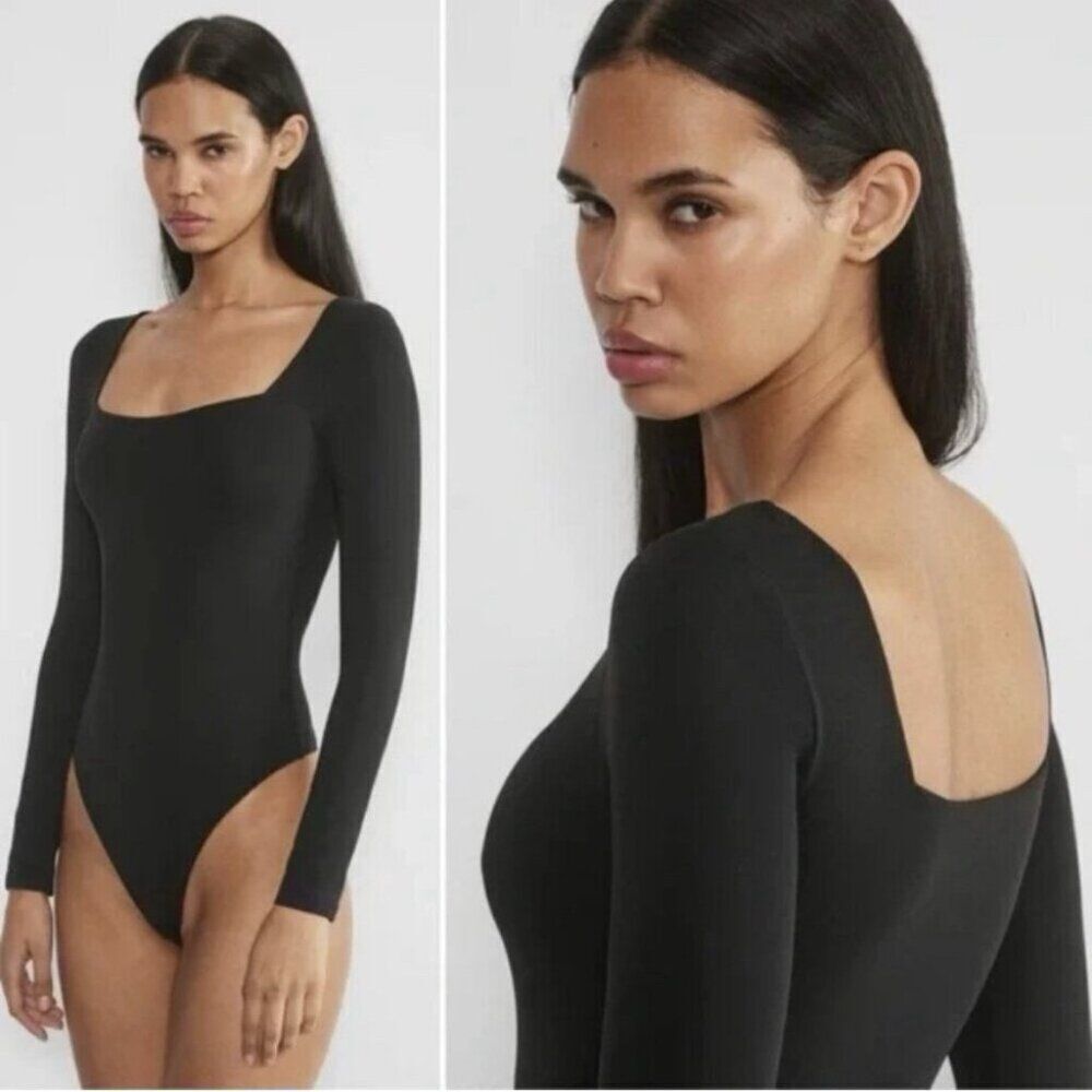 babaton Aritzia solid black square neck bodysuit Long Sleeve Xxs